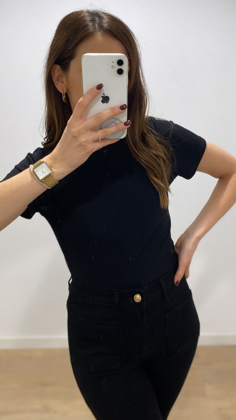 T-shirt côtelé noir