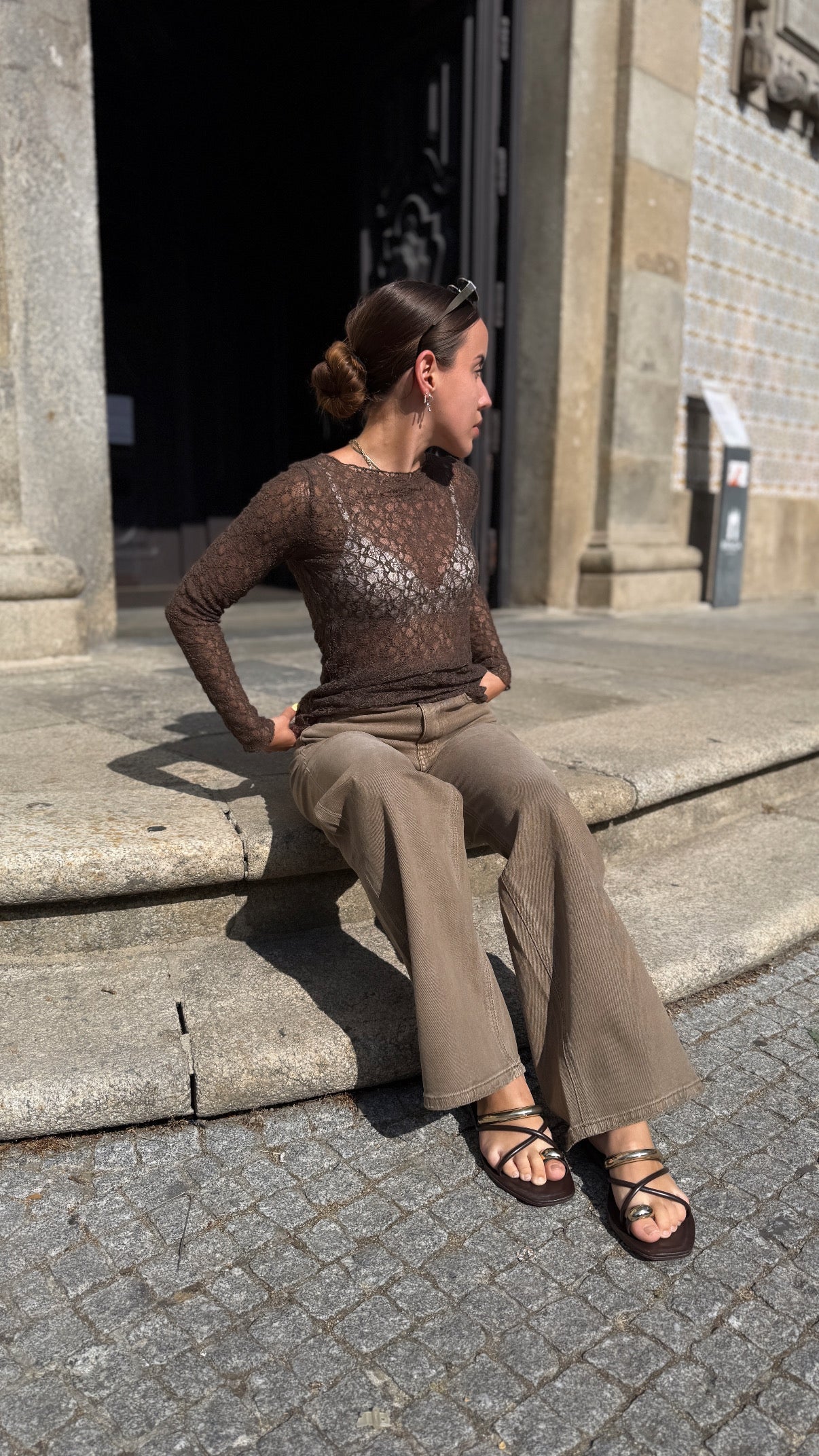 Top dentelle marron