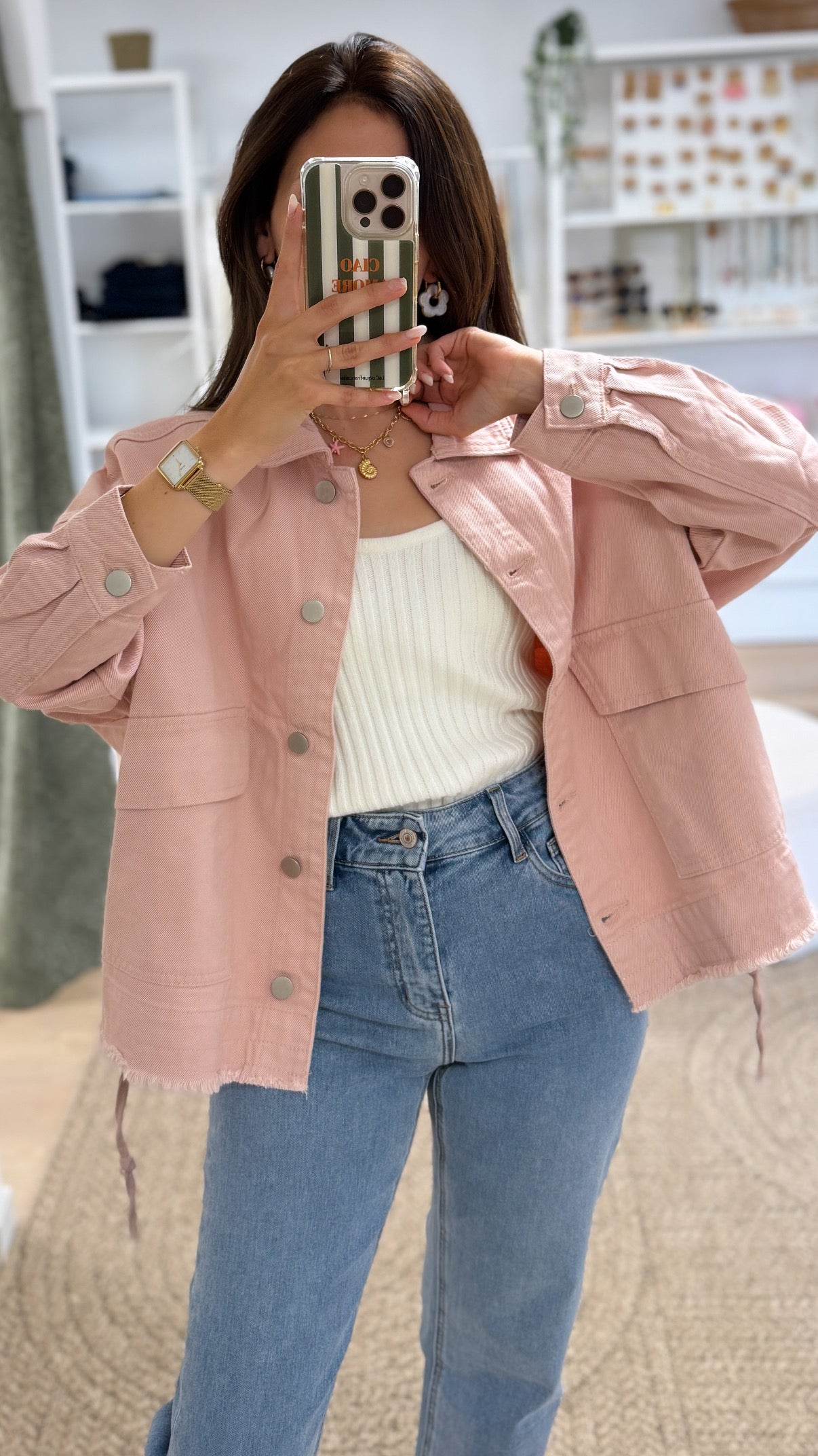 Veste en jean rose