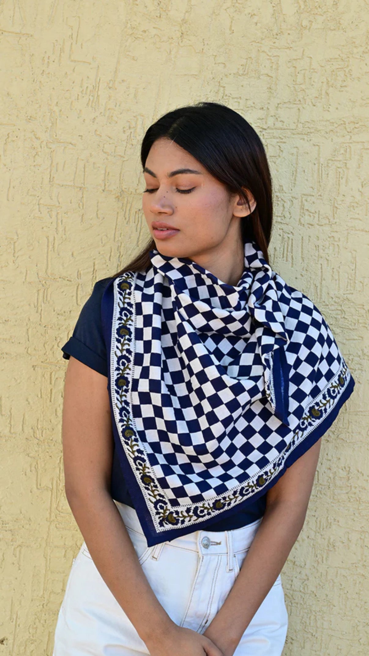 Grand foulard Check marine