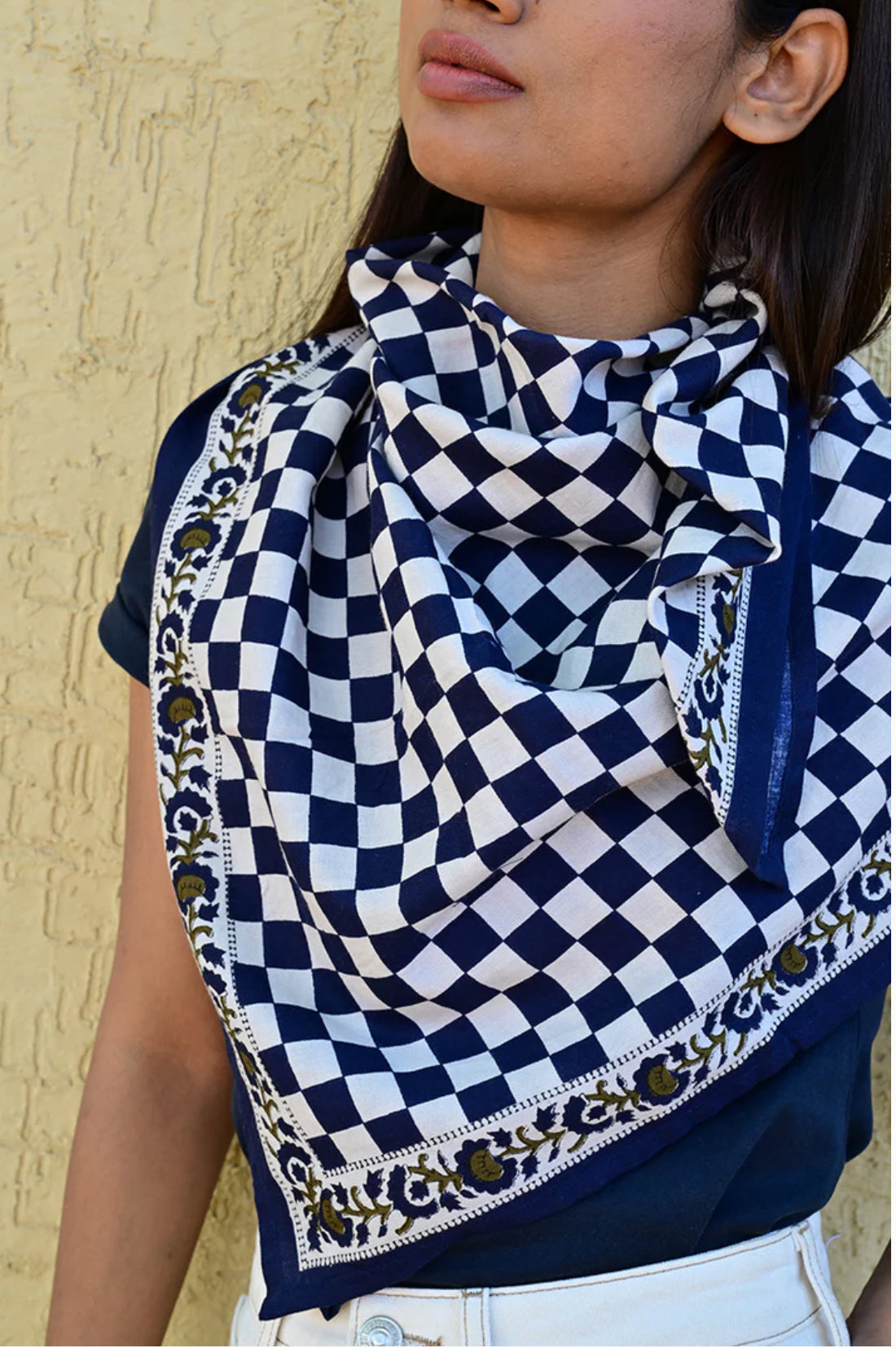 Grand foulard Check marine