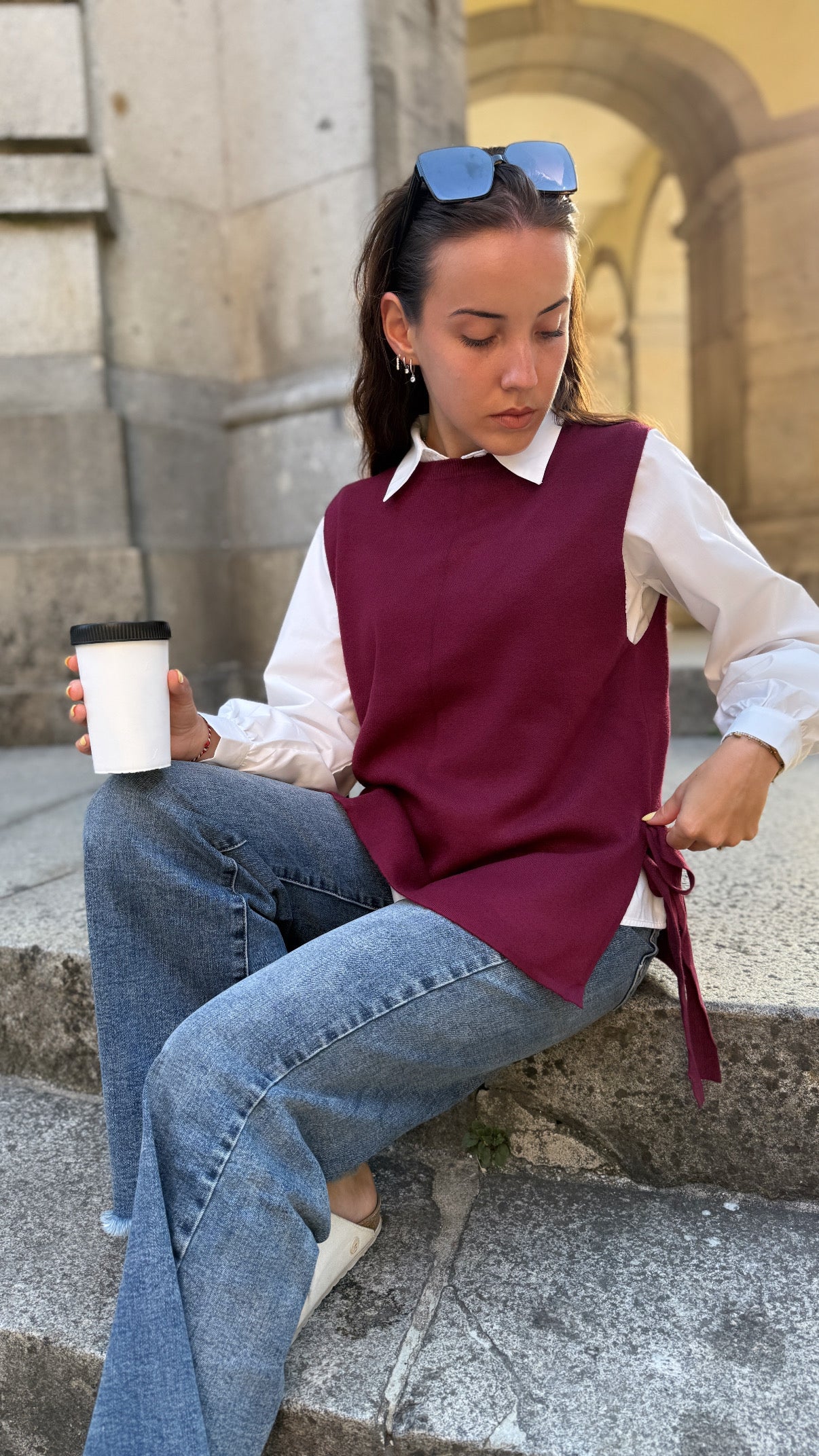 Pull sans manches JESSE bordeaux
