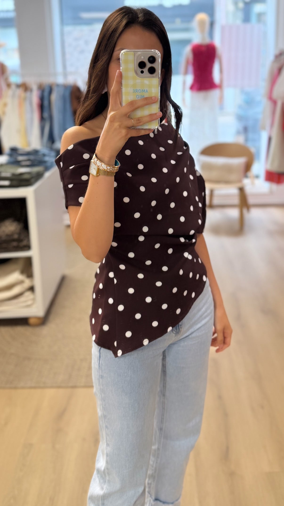 Blouse pois marron