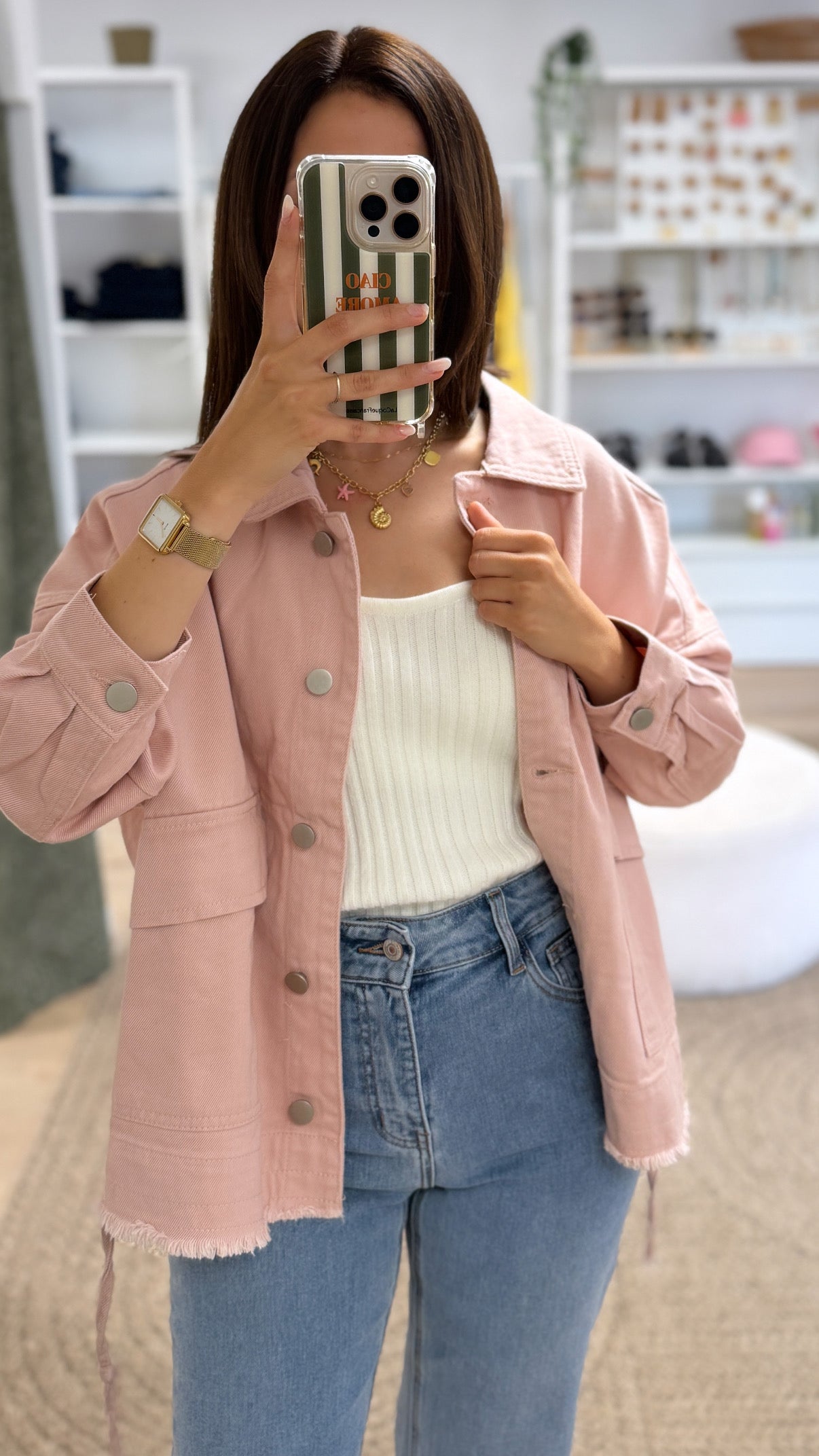 Veste en jean rose