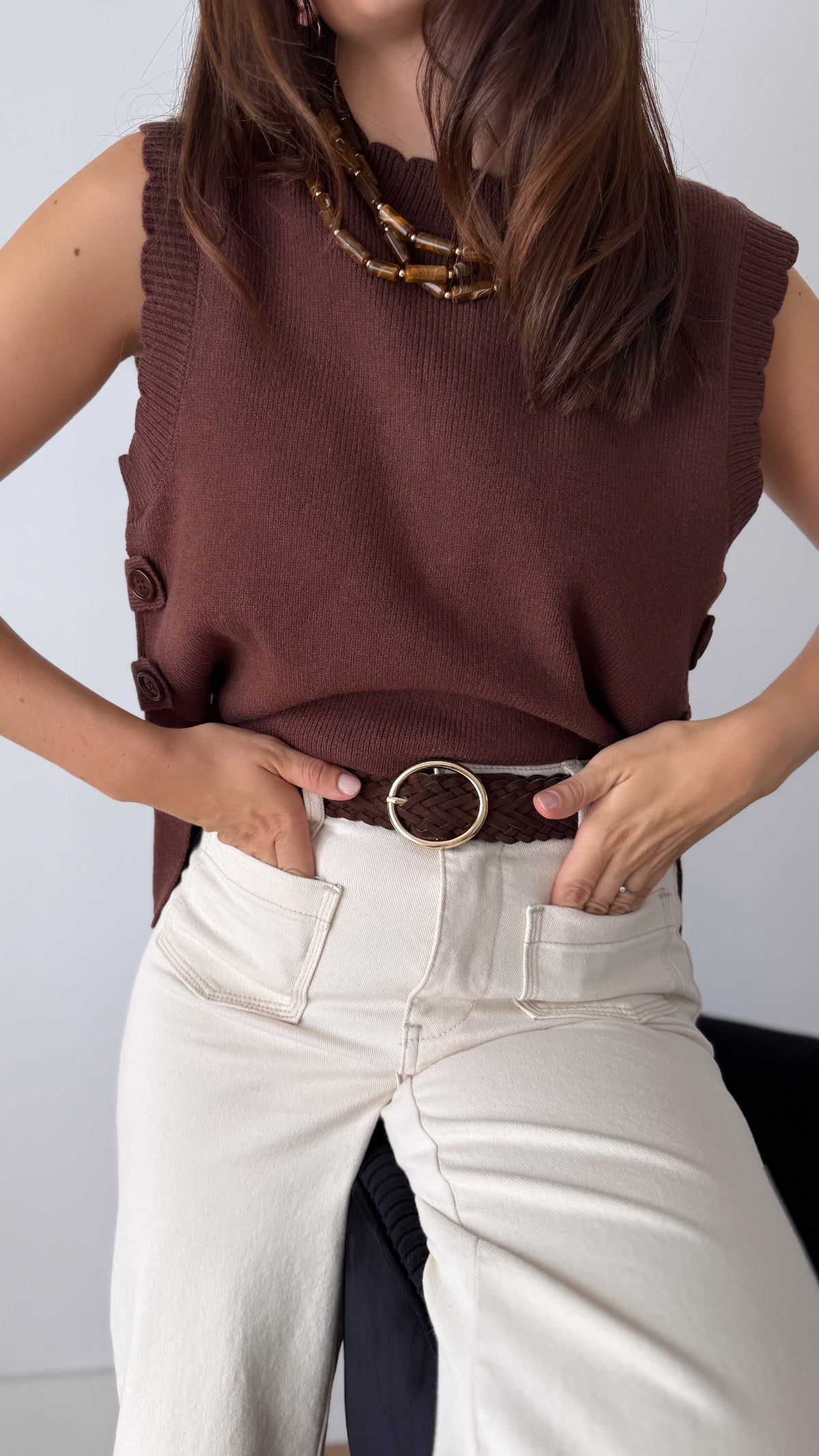 Pull sans manches marron