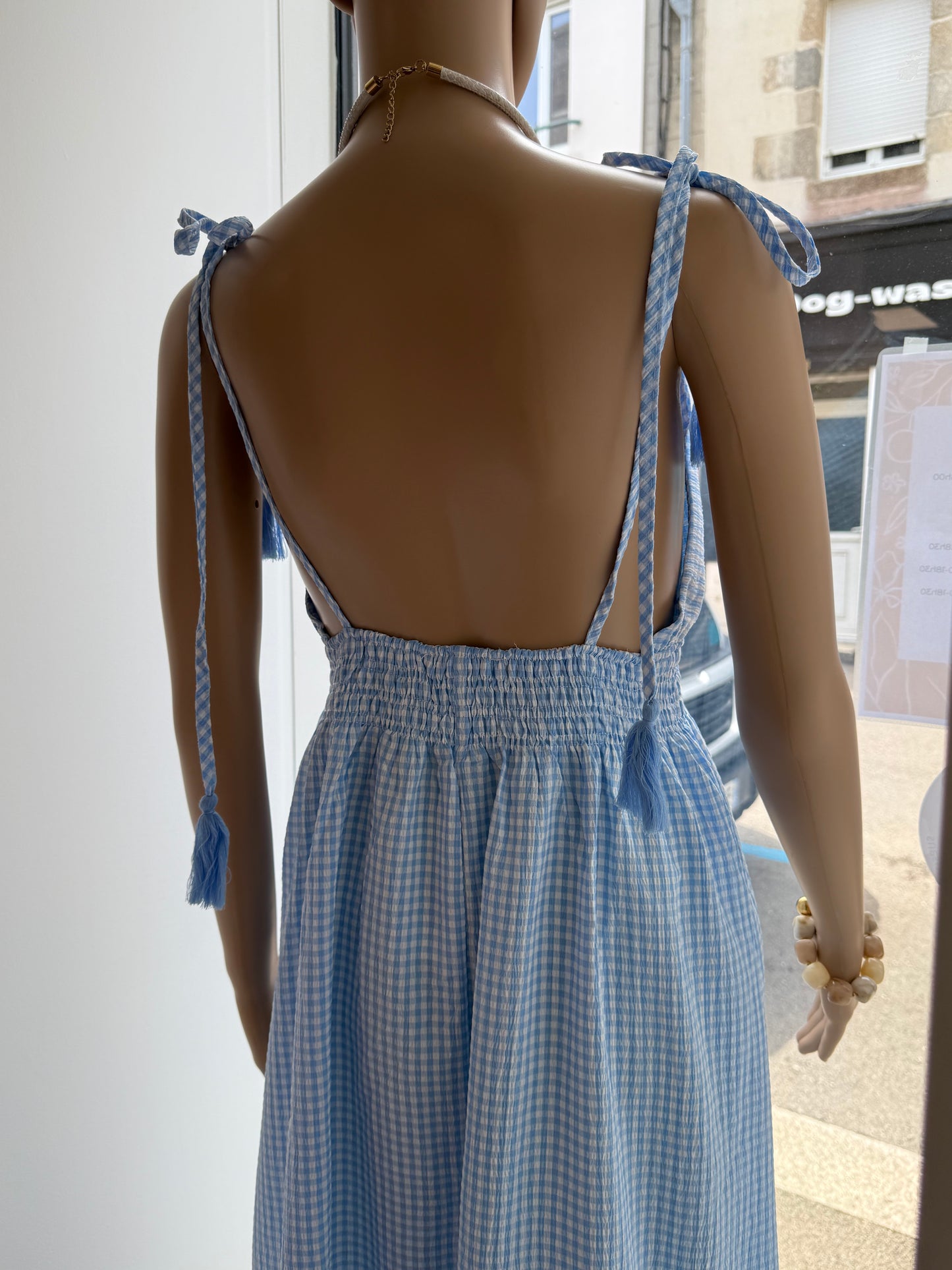 Robe longue vichy bleu