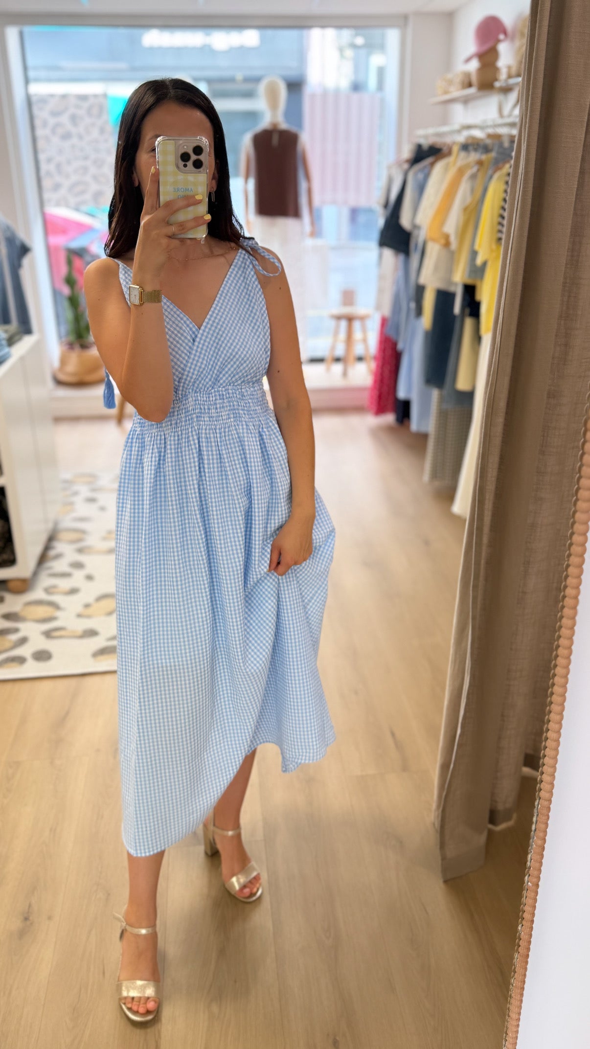Robe longue vichy bleu