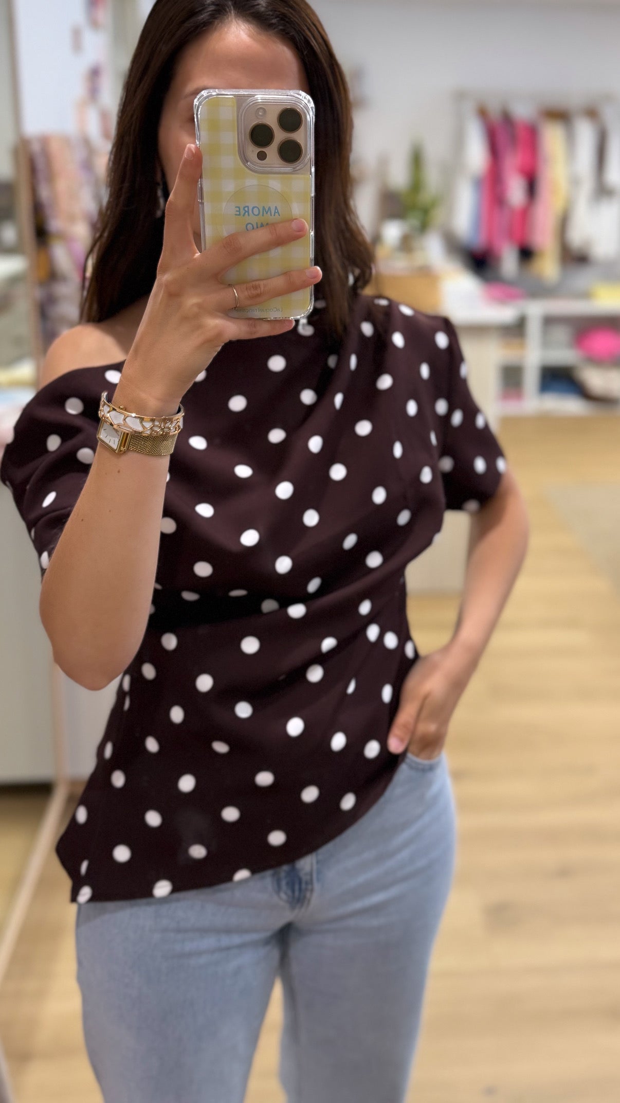 Blouse pois marron