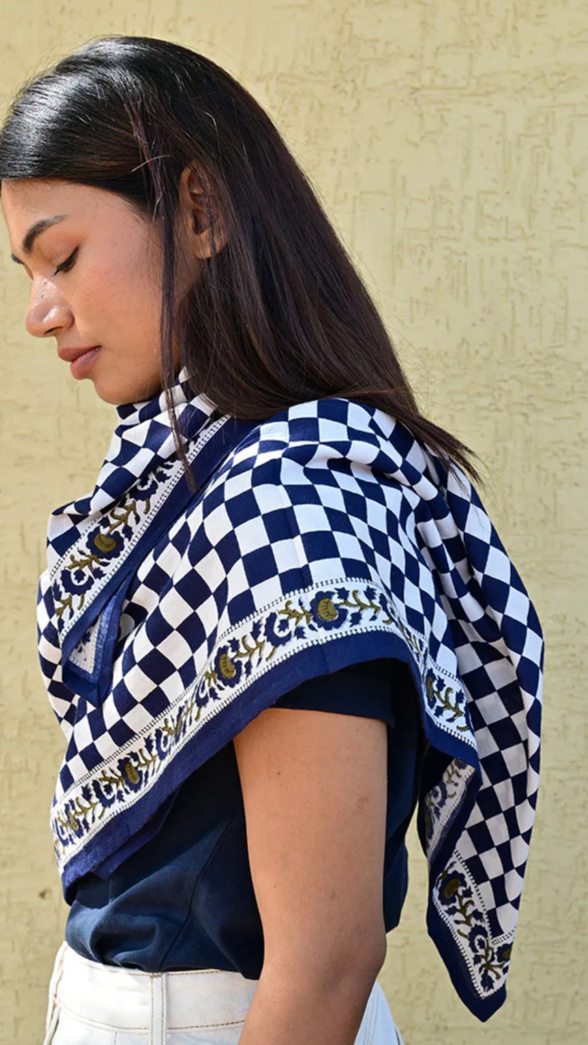 Grand foulard Check marine
