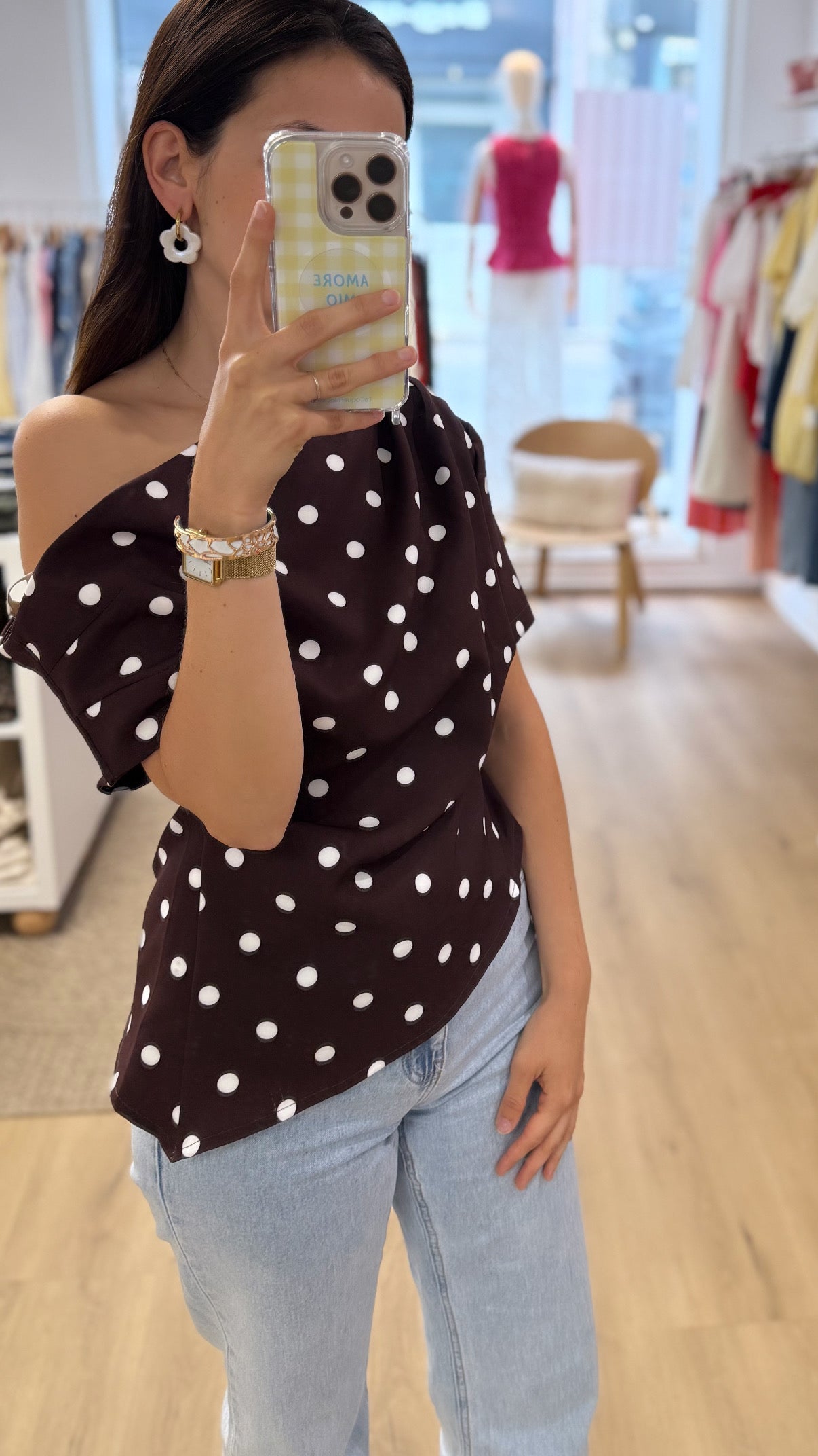 Blouse pois marron