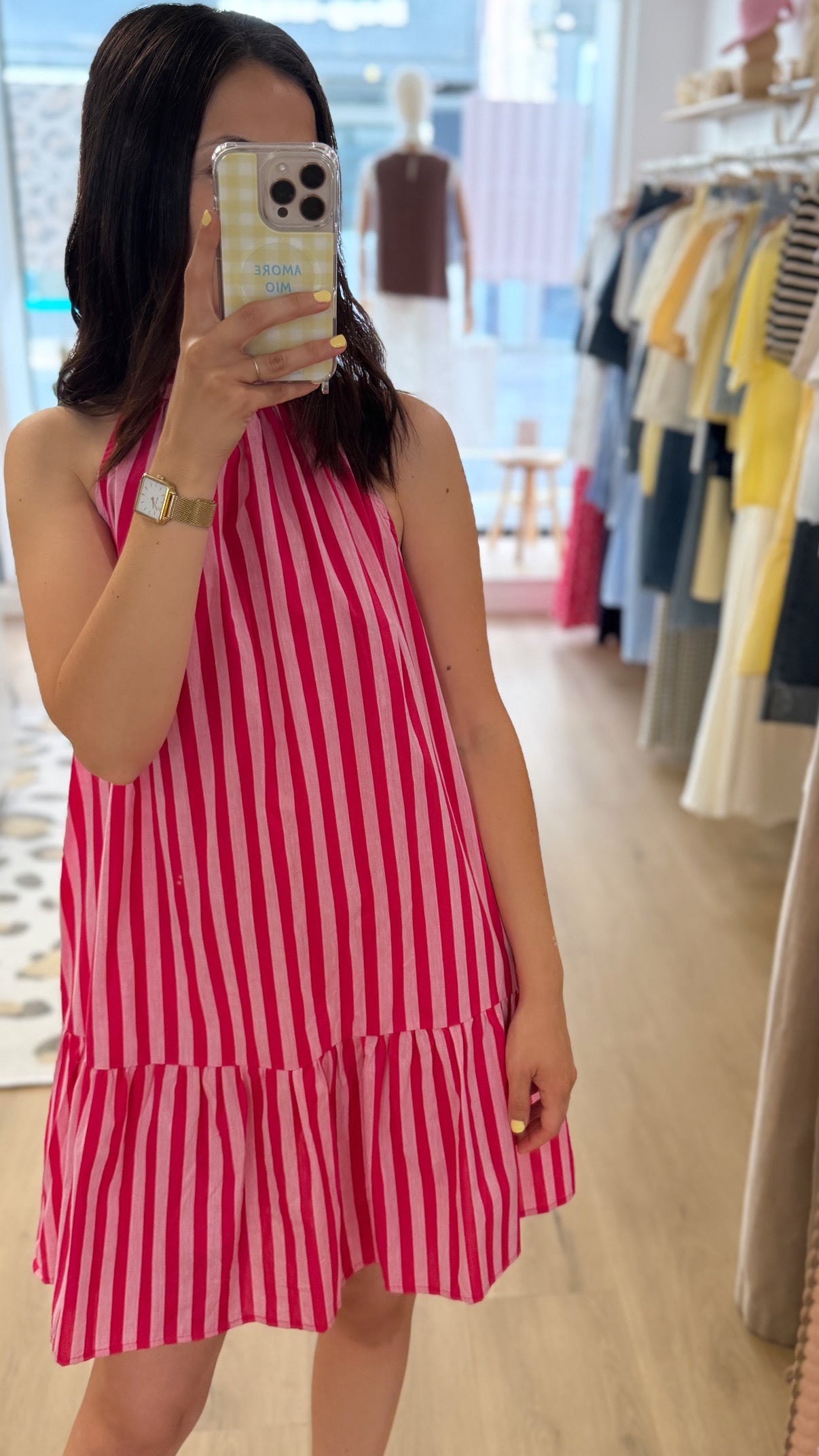 Robe rayée fushia