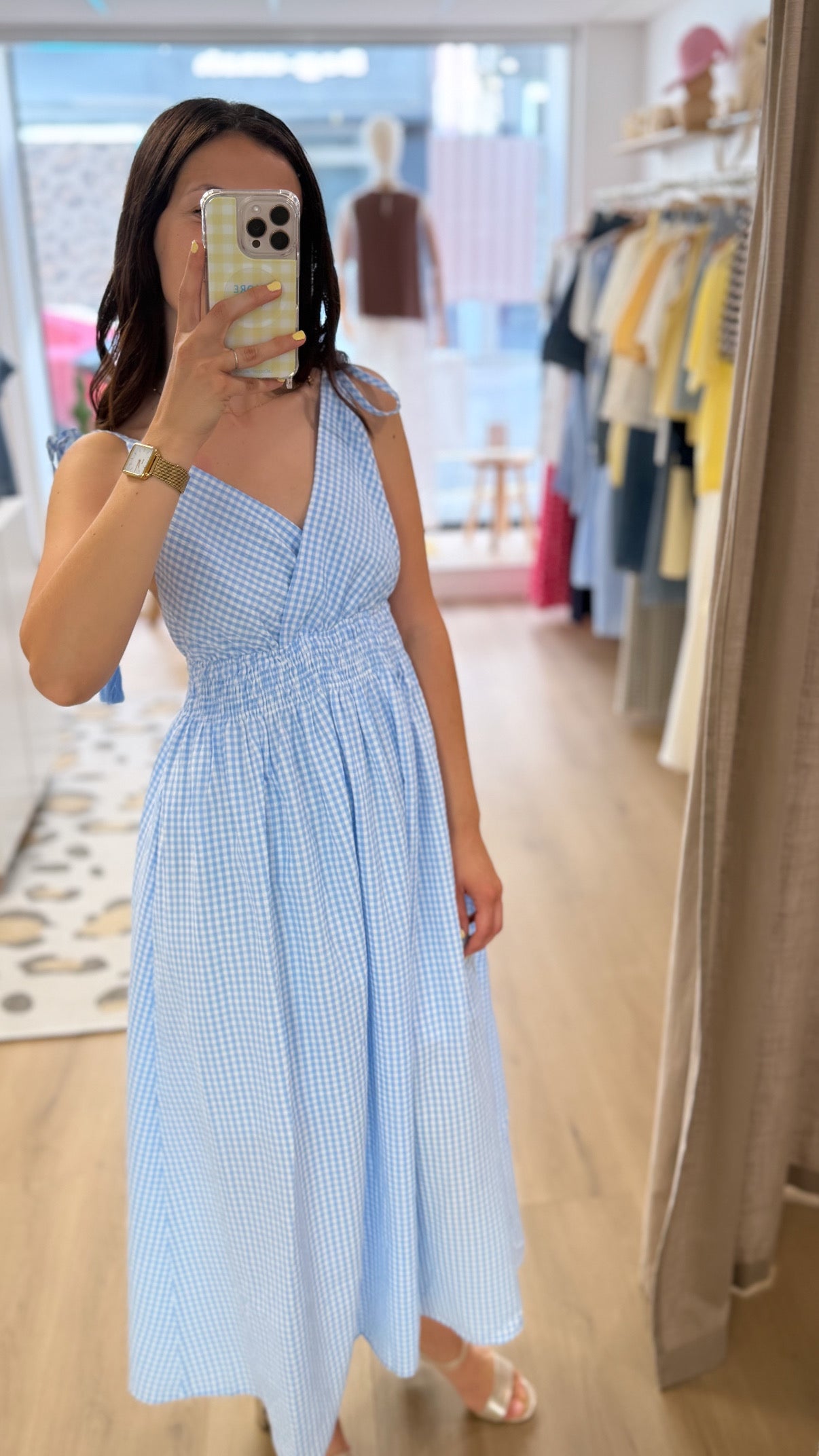 Robe longue vichy bleu