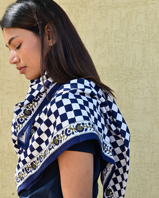 Grand foulard Check marine