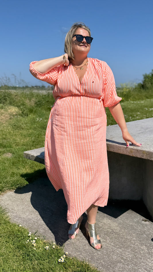 Robe rayée orange/blanc